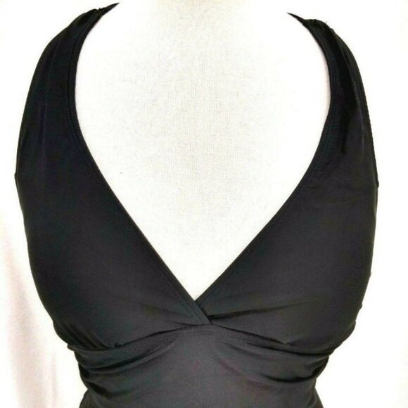 Jones New York Womens Tankini Swim Top Essential Black Wrap Around Halter Size 8 - Picture 9 of 10